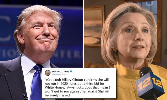 ‘Why are you so obsessed with me?’ Hillary Clinton mocks Trump by tweeting ‘Mean Girls’ clip after he trolls her with his ‘regrets’ that there won’t be a 2020 rematch