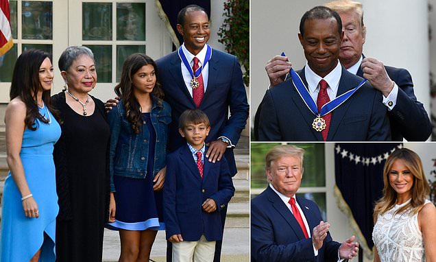 Tiger Woods weeps as Trump gives him the Medal of Freedom and calls the golfer a ‘great person’ who has inspired people worldwide with barrier-breaking victories