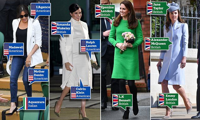 Who is the more patriotic dresser? Half of Kate Middleton’s royal wardrobe comes from British designers – while just a quarter of Meghan Markle’s pieces are from UK labels