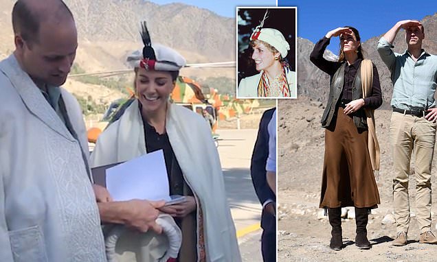 In Diana’s footsteps: Kate Middleton wears the same traditional Chitrali hat as the princess – as Himalayan dignitaries present Prince William with a book about his mother’s visit to Pakistan in 1991