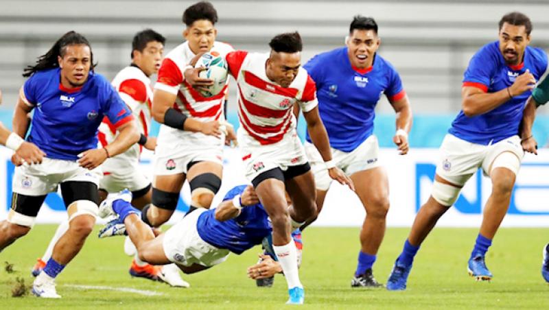 The Latest: Japan gets bonus-point win vs Samoa at World Cup