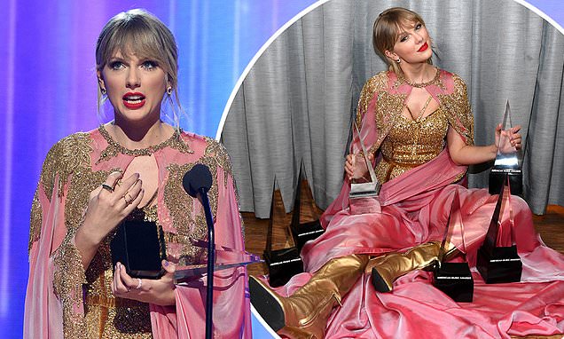 Taylor Swift’s message to The Man! Furious singer takes aim at Scooter Braun and Scott Borchetta during AMAS performance and reflects on her ‘hardest’ year ever in acceptance speech… as she wins six awards on the night