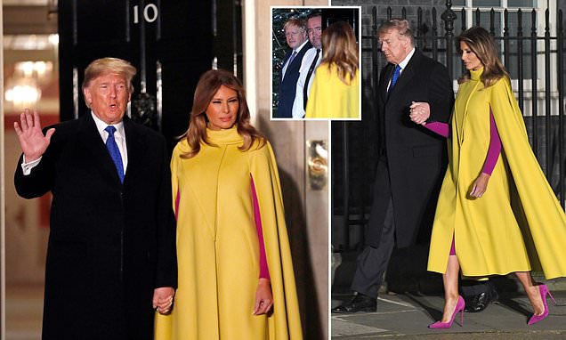 Donald Trump arrives at Downing Street with other world leaders for Nato reception hosted by Boris Johnson after they all met royals at Buckingham Palace