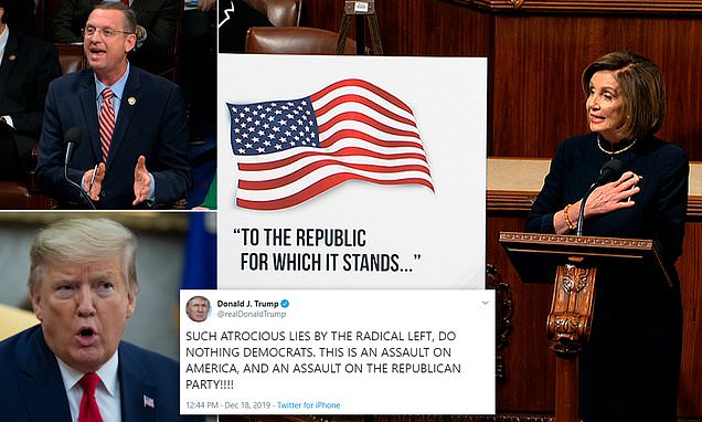 Donald Trump launches furious all-capitals tweet calling impeachment ‘AN ASSAULT ON AMERICA’ after Nancy Pelosi opened full House debate before vote tonight saying president had given Democrats ‘no choice’ but to put him on trial